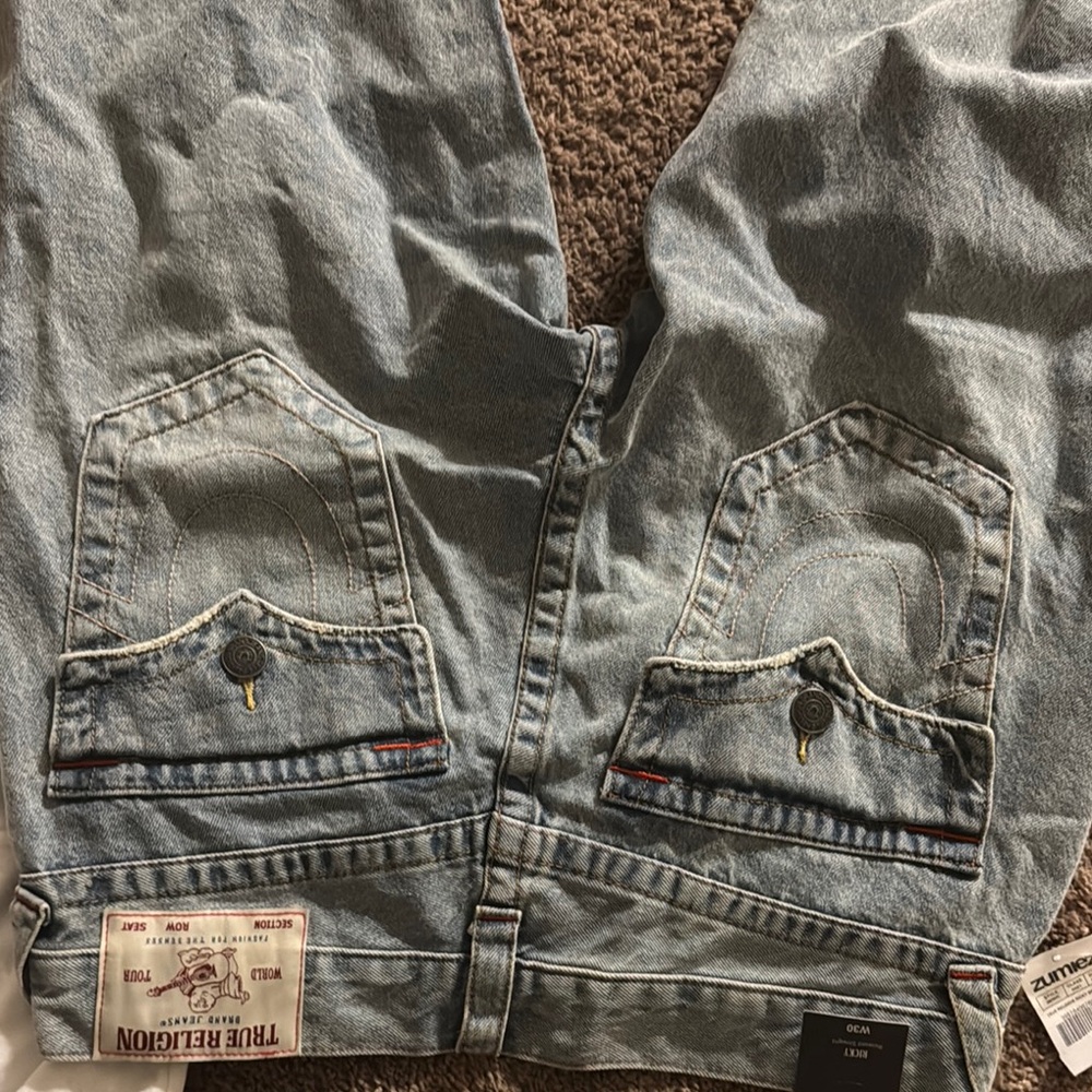 True Religion Blue Relaxed Jeans Distressed Denim